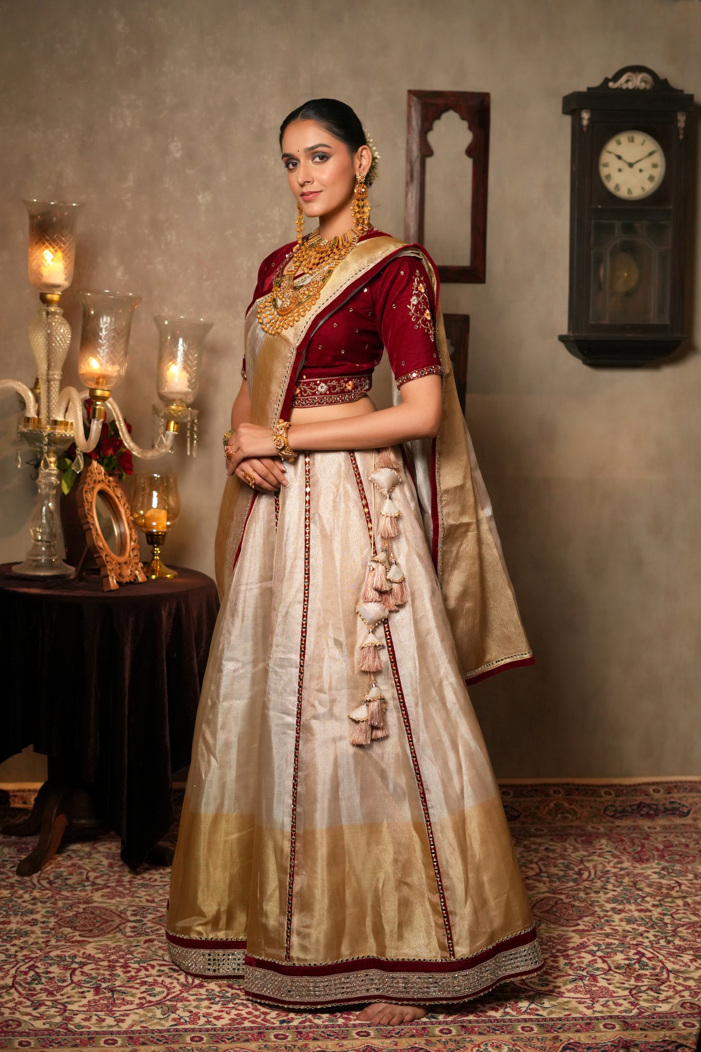 SILVER & GOLDEN TISSUE LEHENGA
