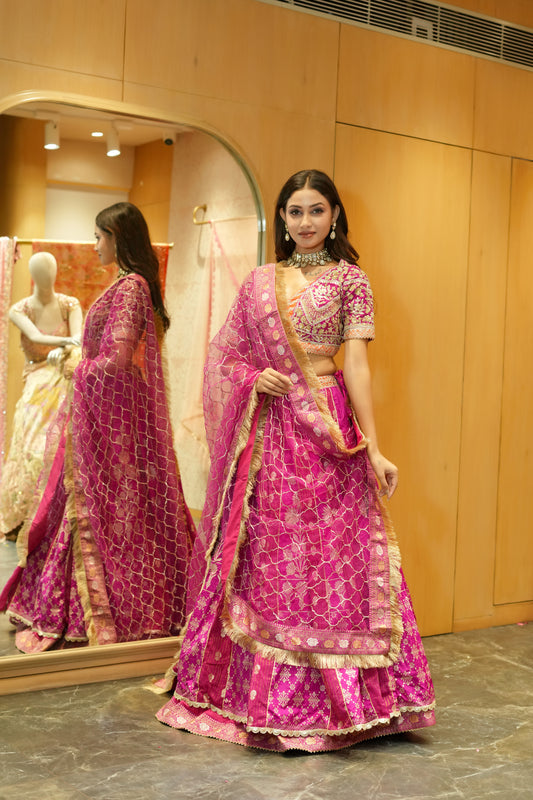 RANI PINK BANARASI SILK LEHENGA