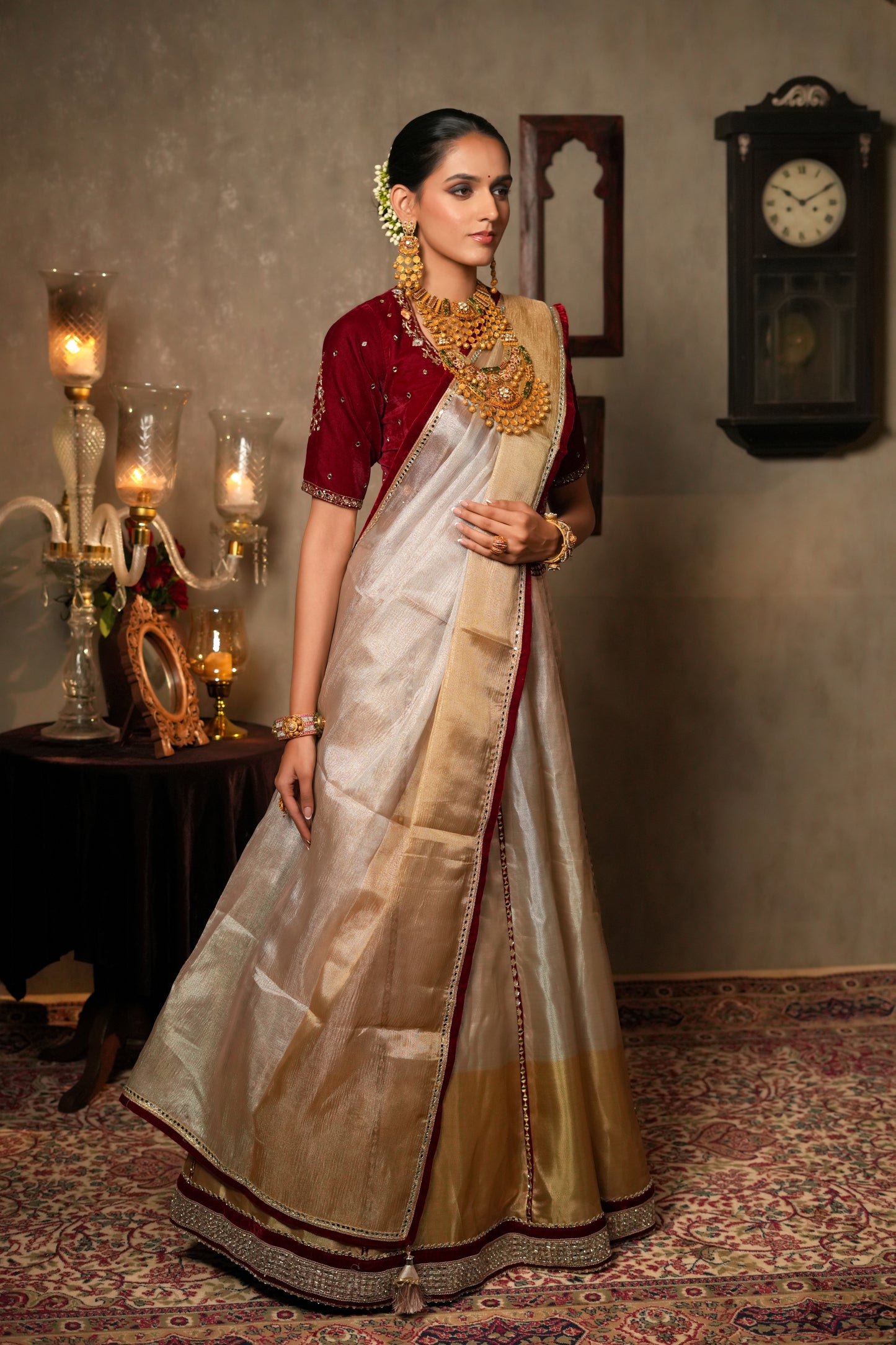 SILVER & GOLDEN TISSUE LEHENGA