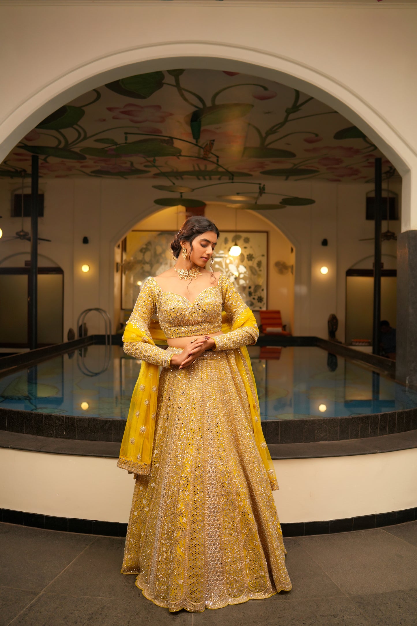 LEMON YELLOW MIRROR WORK LEHENGA