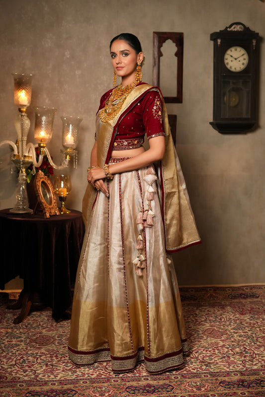 SILVER & GOLDEN TISSUE LEHENGA