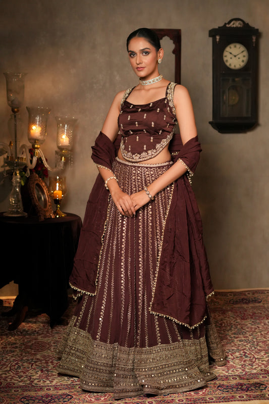 CARAMEL BROWN GEORGETTE LEHENGA