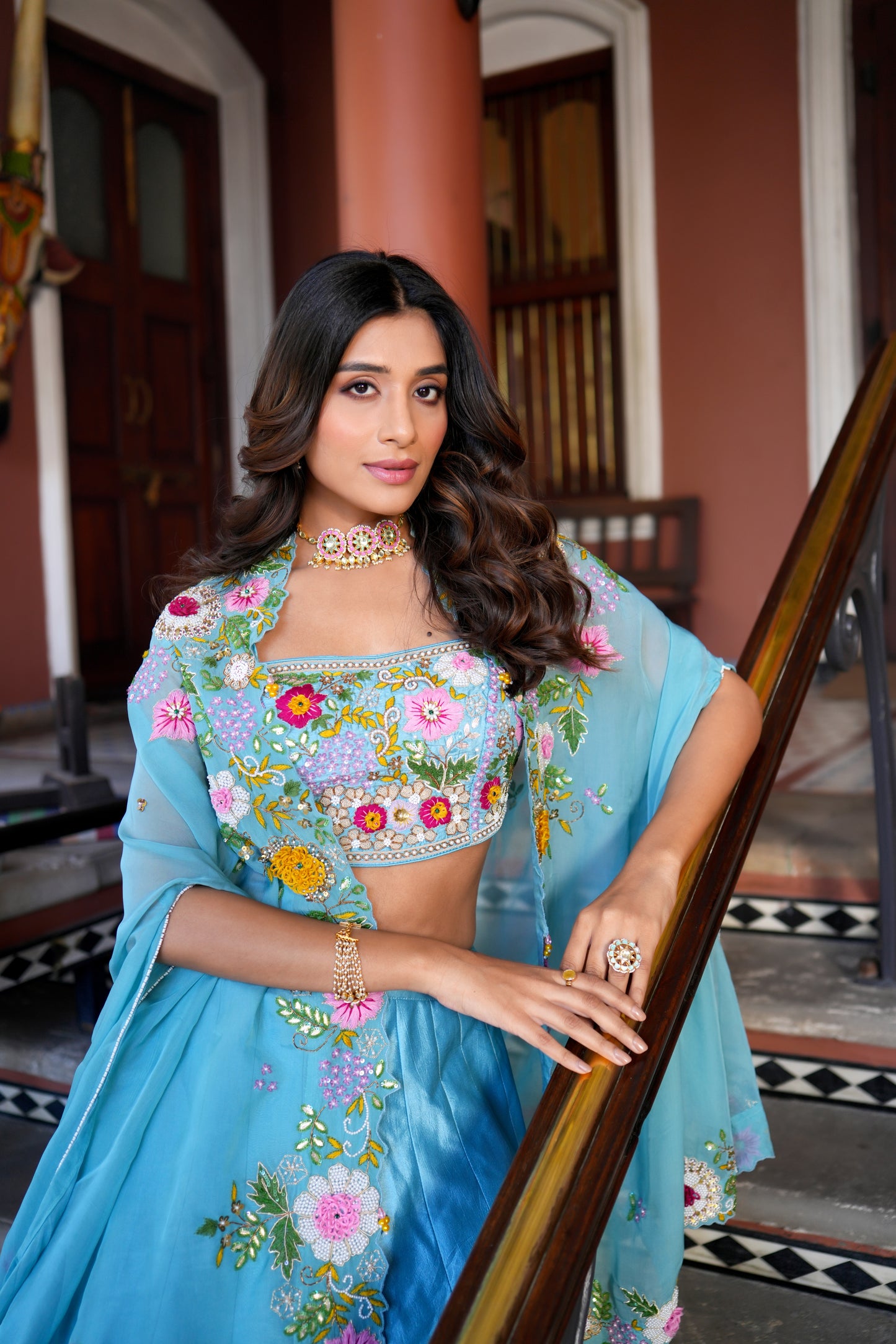 TURQUOISE BLUE LEHENGA WITH CAPE