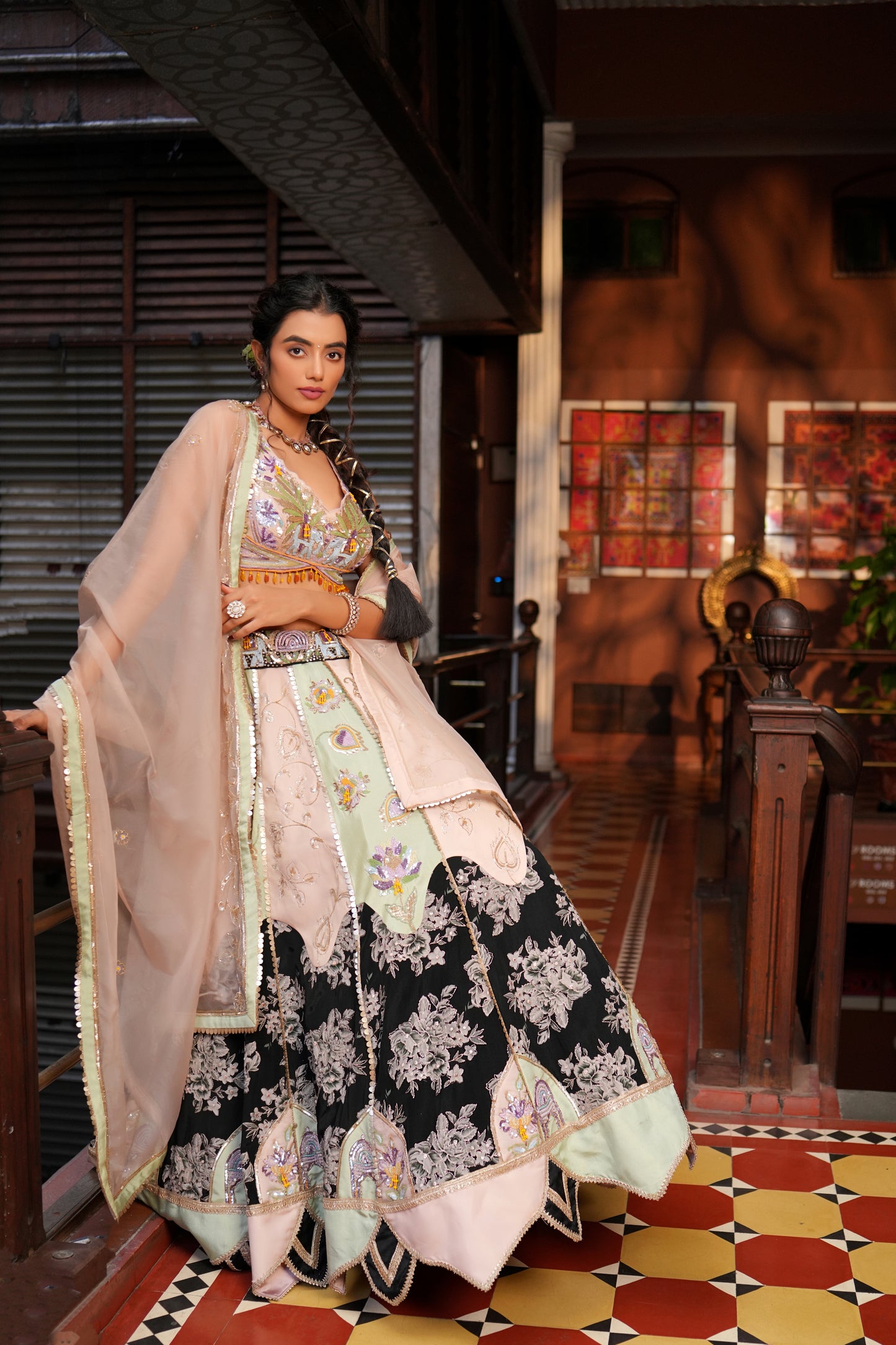 PINK & BLACK EMBROIDERED LEHENGA