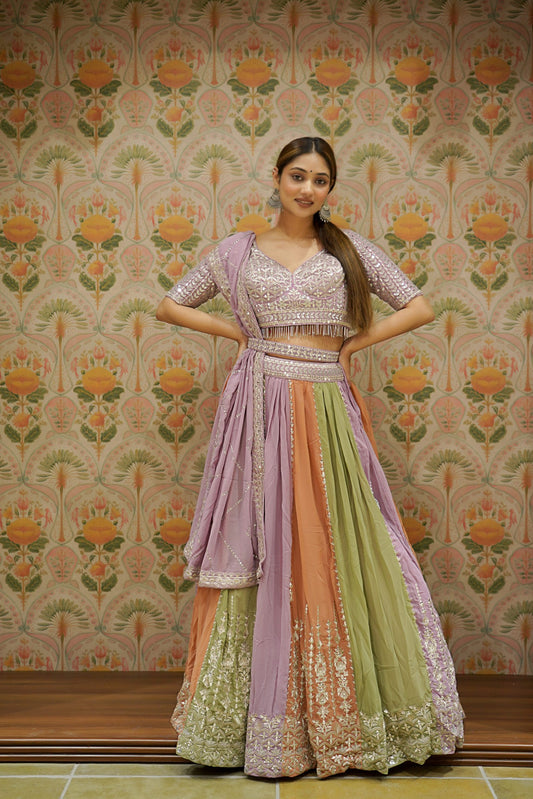 MULTICOLOR SEQUINS LEHENGA WITH BELT