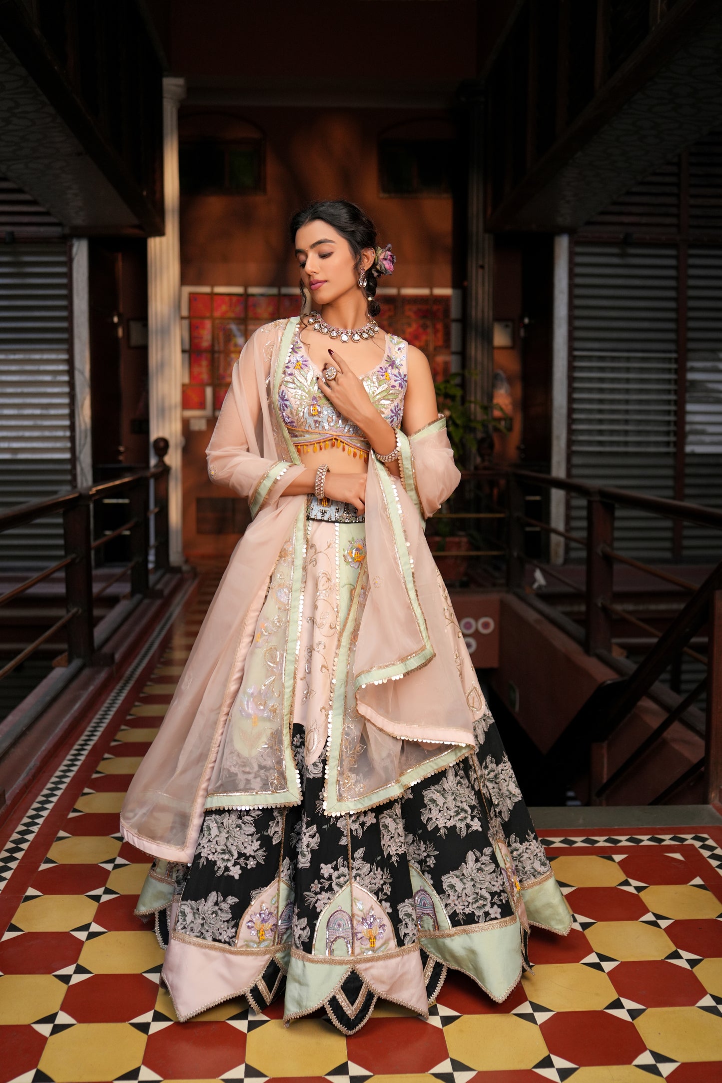 PINK & BLACK EMBROIDERED LEHENGA