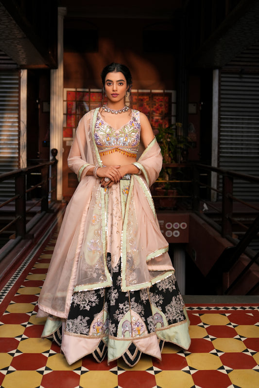 PINK & BLACK EMBROIDERED LEHENGA