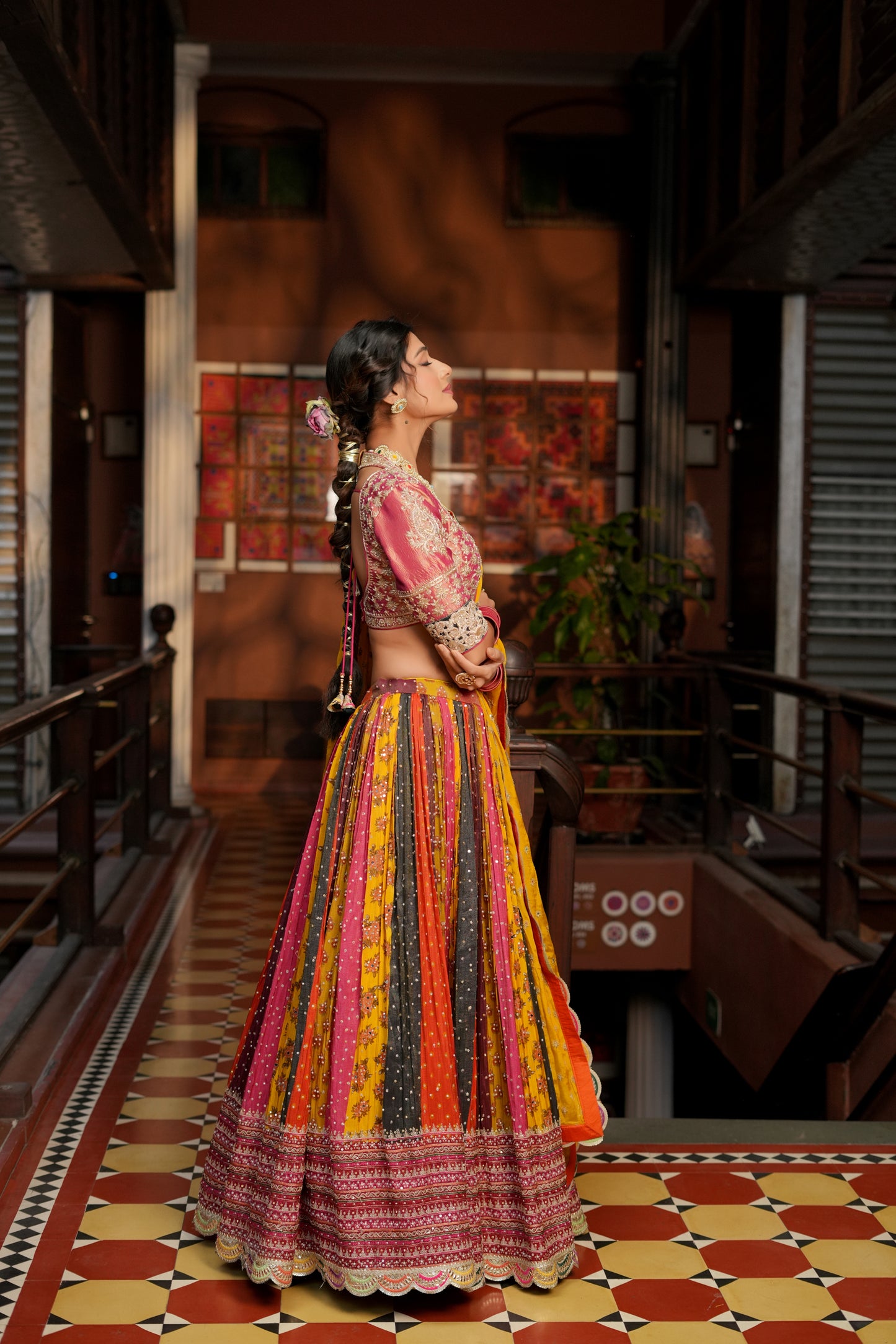 MULTI COLOR PRINTED TISSUE LEHENGA