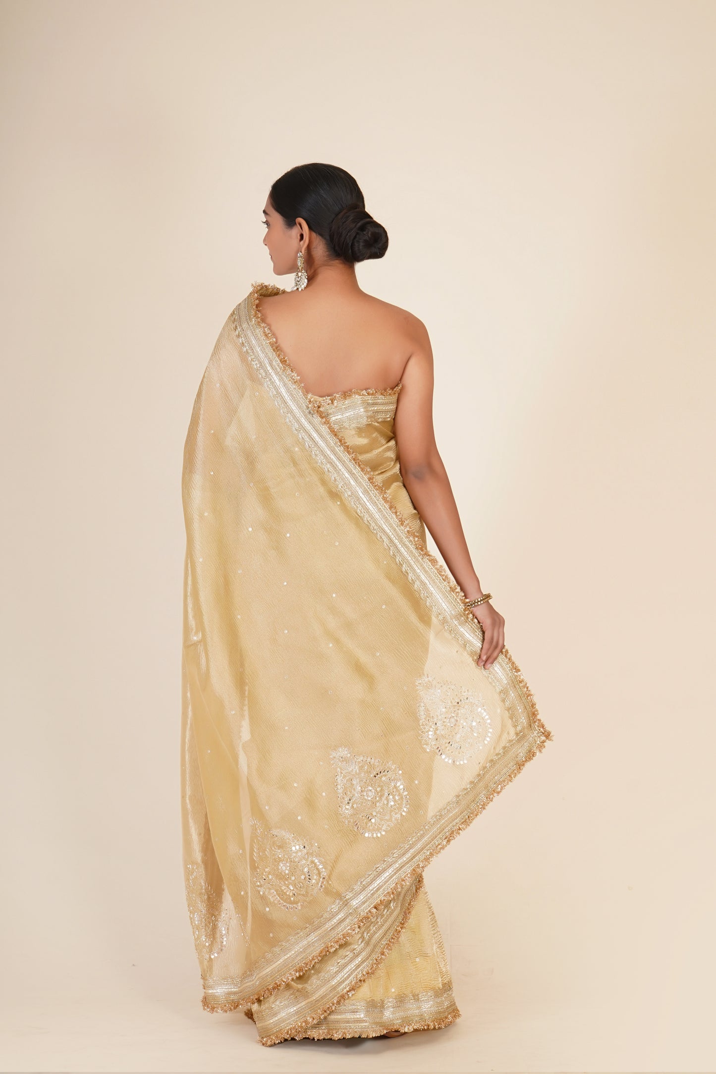 GOLDEN CRUSHED TISSUE ORGANZA SAREE