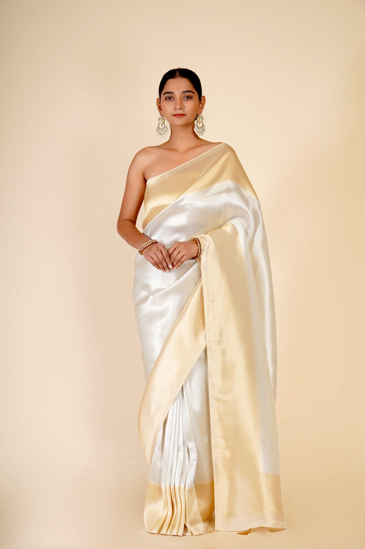 PLATINUM SILVER ZARI SAREE