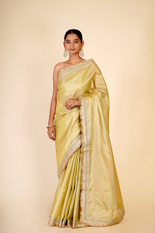 GOLDEN GREEN TISSUE ORGANZA SAREE