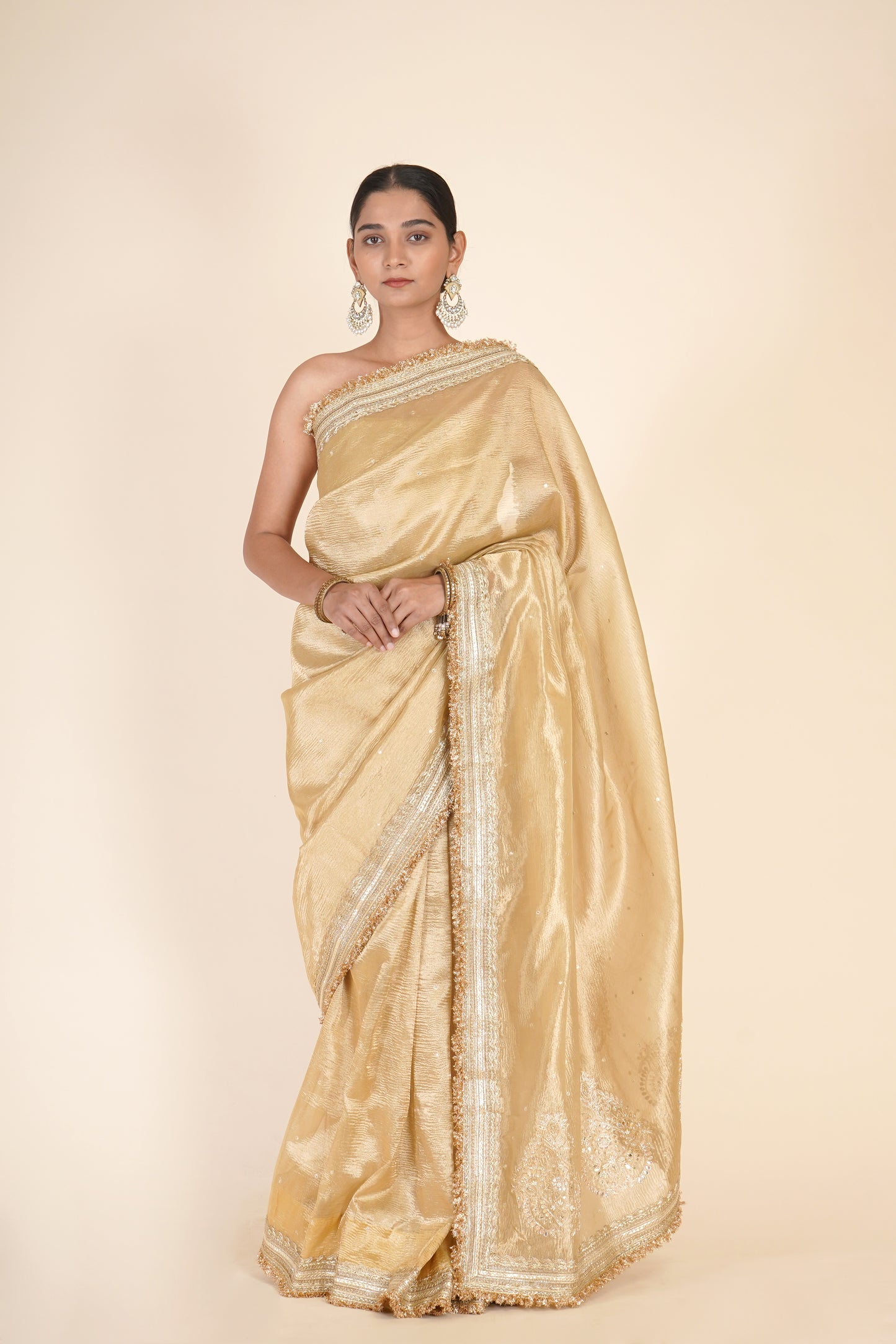 GOLDEN CRUSHED TISSUE ORGANZA SAREE