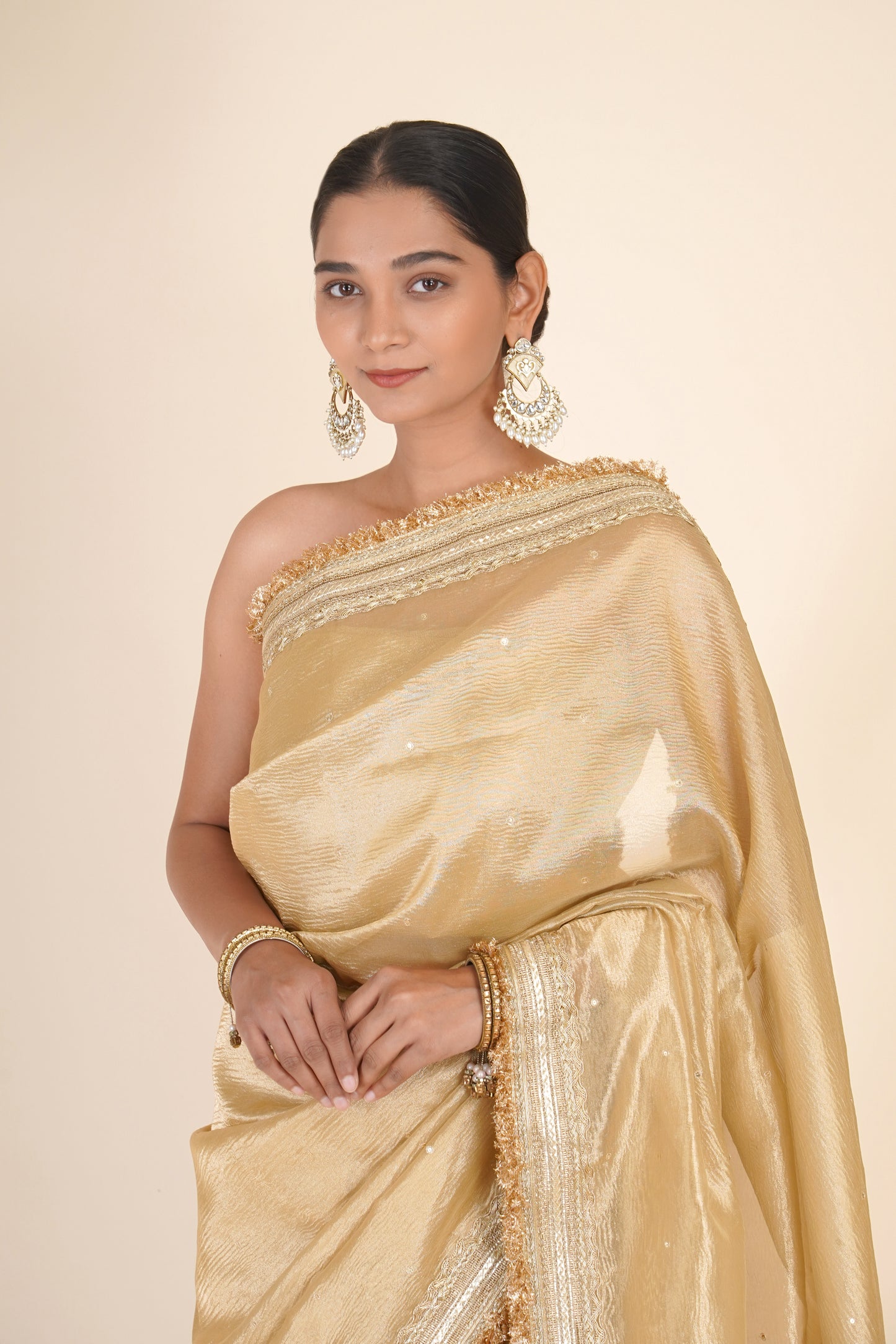 GOLDEN CRUSHED TISSUE ORGANZA SAREE