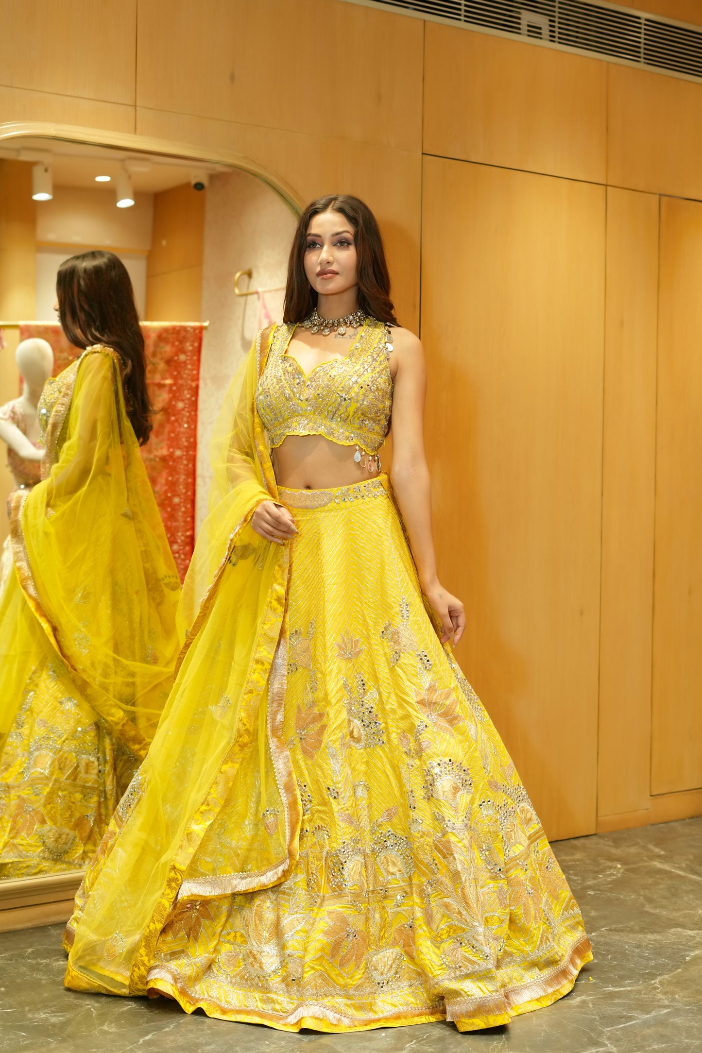 LEMON YELLOW EMBROIDERED LEHENGA