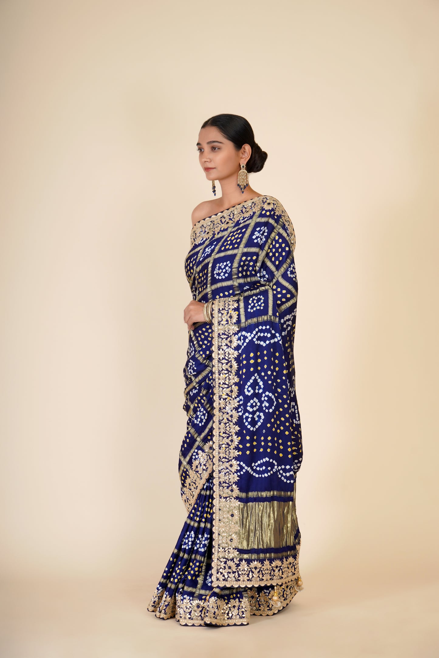 BERRY BLUE SILK BANDHANI GHARCHOLA GOTA PATTI SAREE