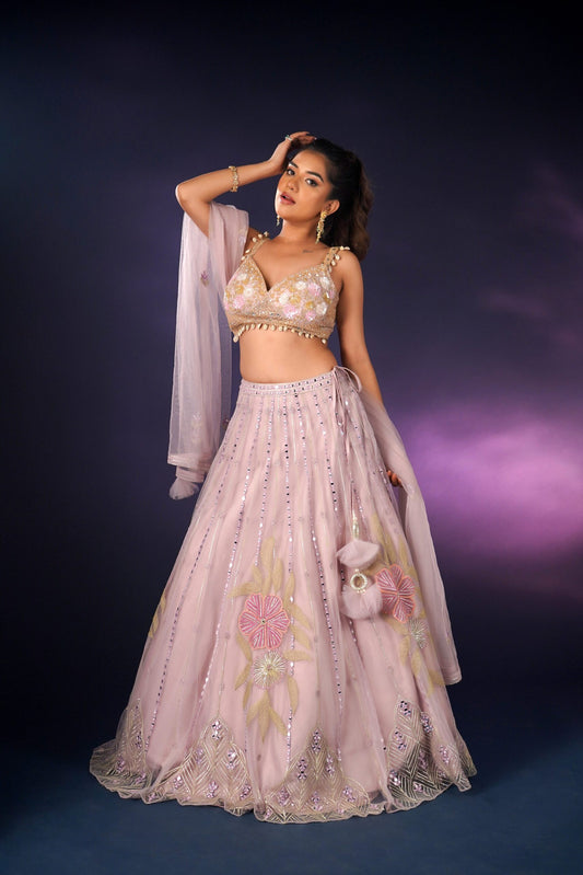 PALE PINK NET LEHENGA