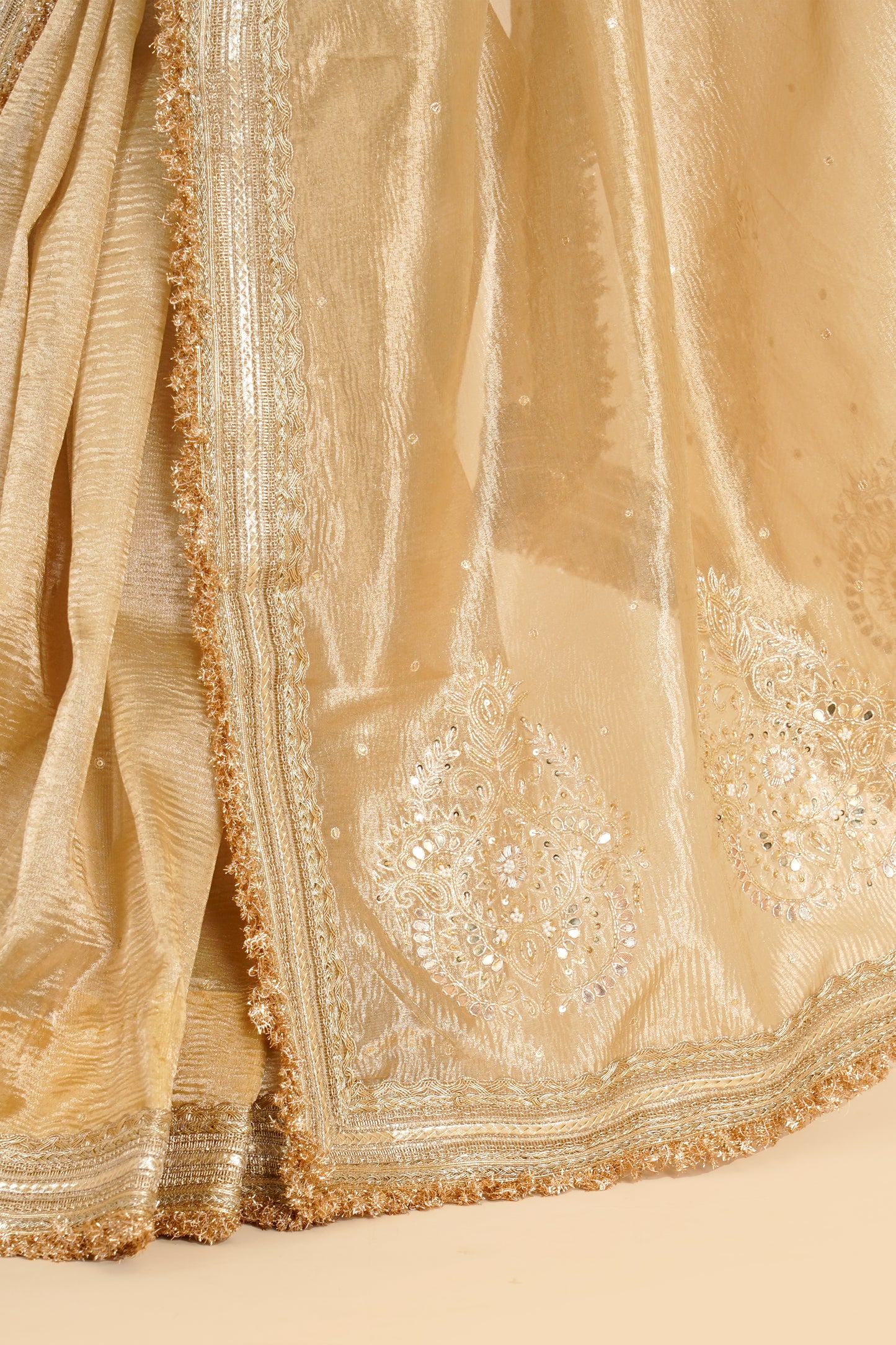 GOLDEN CRUSHED TISSUE ORGANZA SAREE