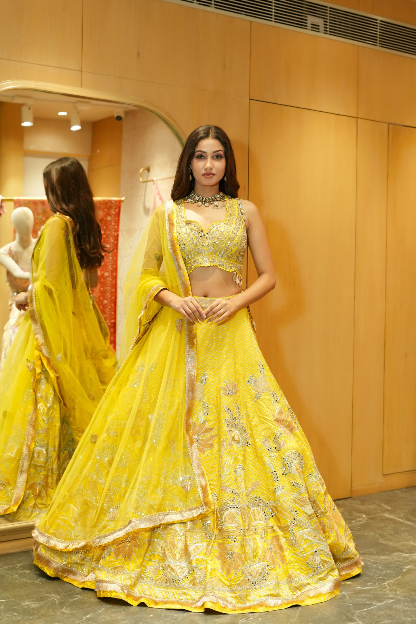 LEMON YELLOW EMBROIDERED LEHENGA