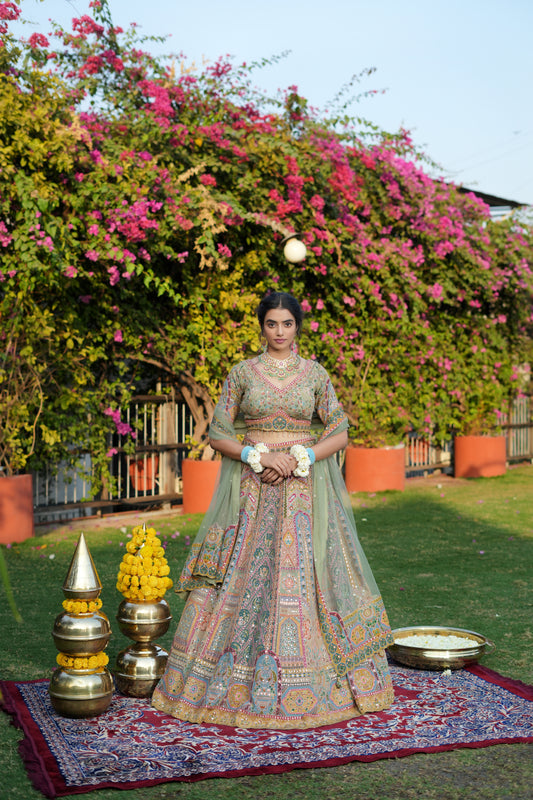SAGE GREEN MULTI KALI LEHENGA