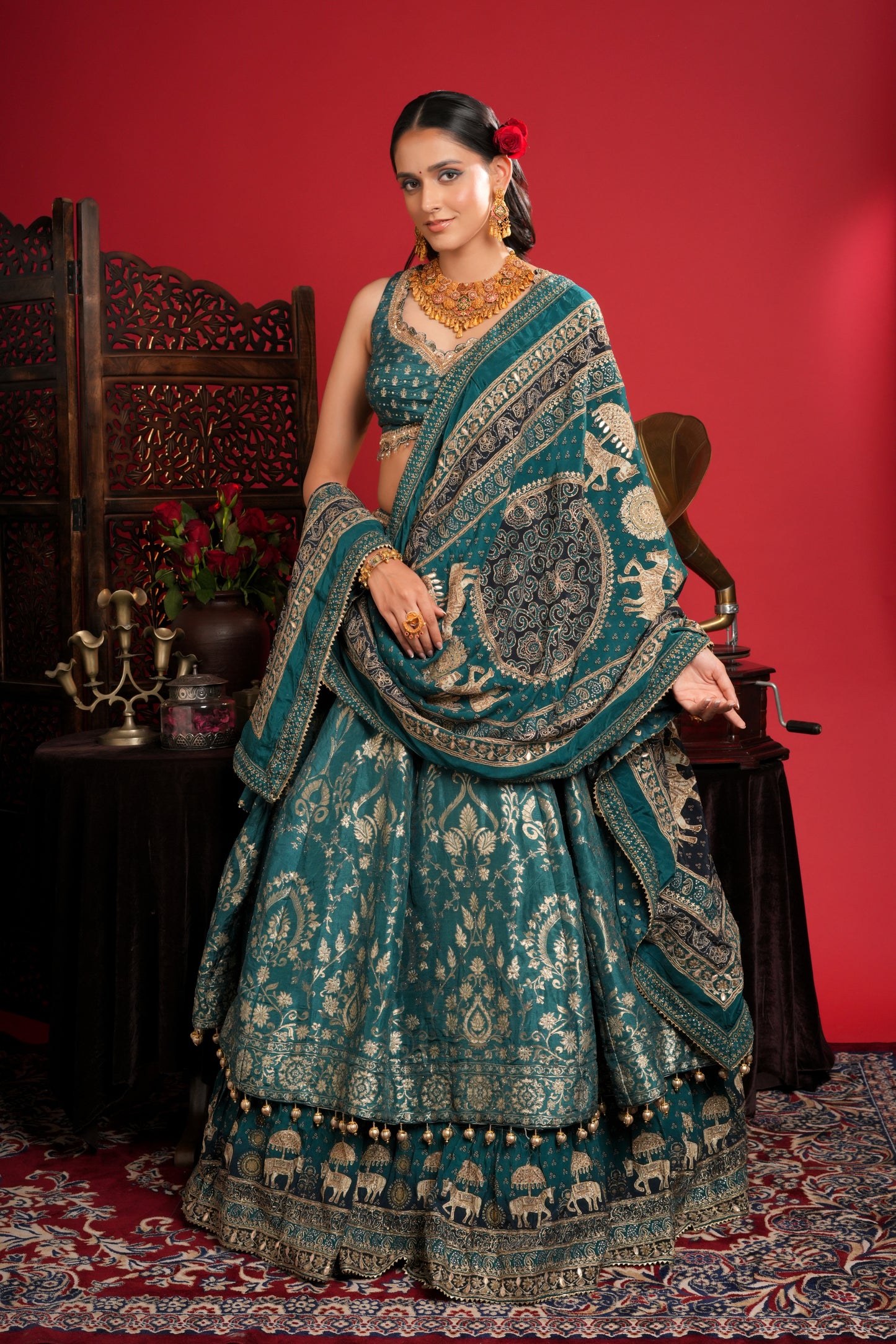 DARK TEAL LAYERED LEHENGA