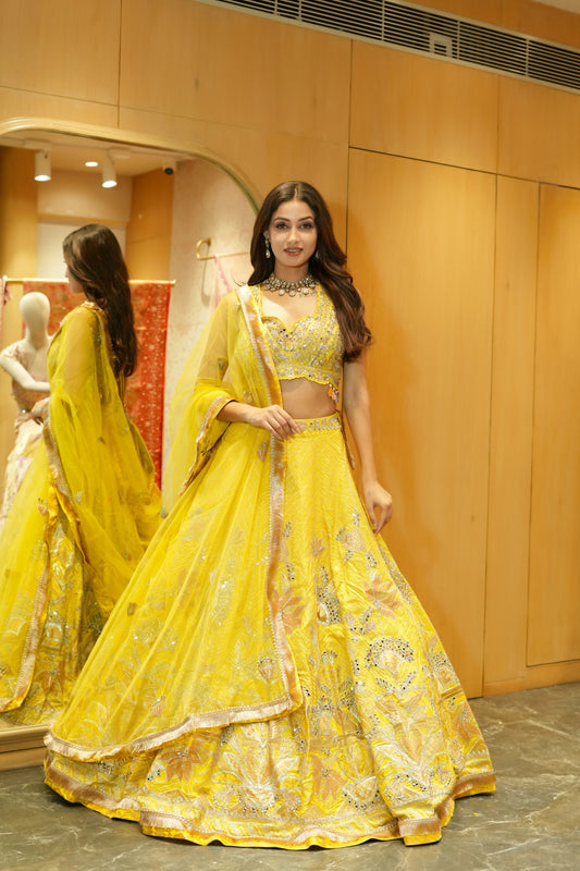 LEMON YELLOW EMBROIDERED LEHENGA