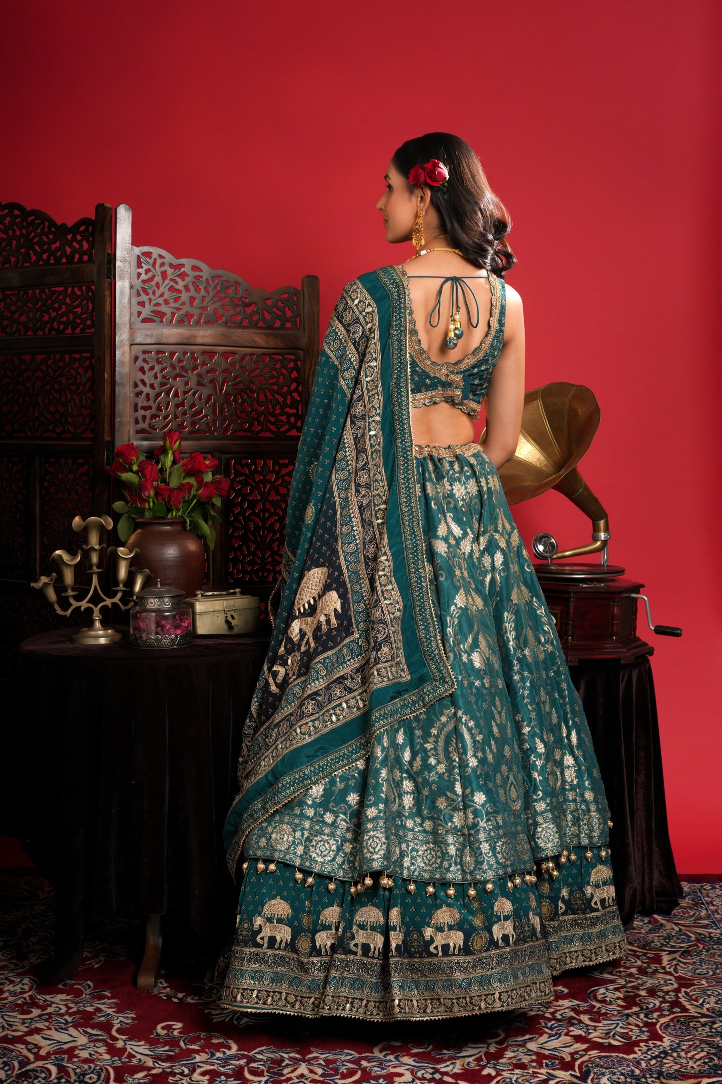 DARK TEAL LAYERED LEHENGA