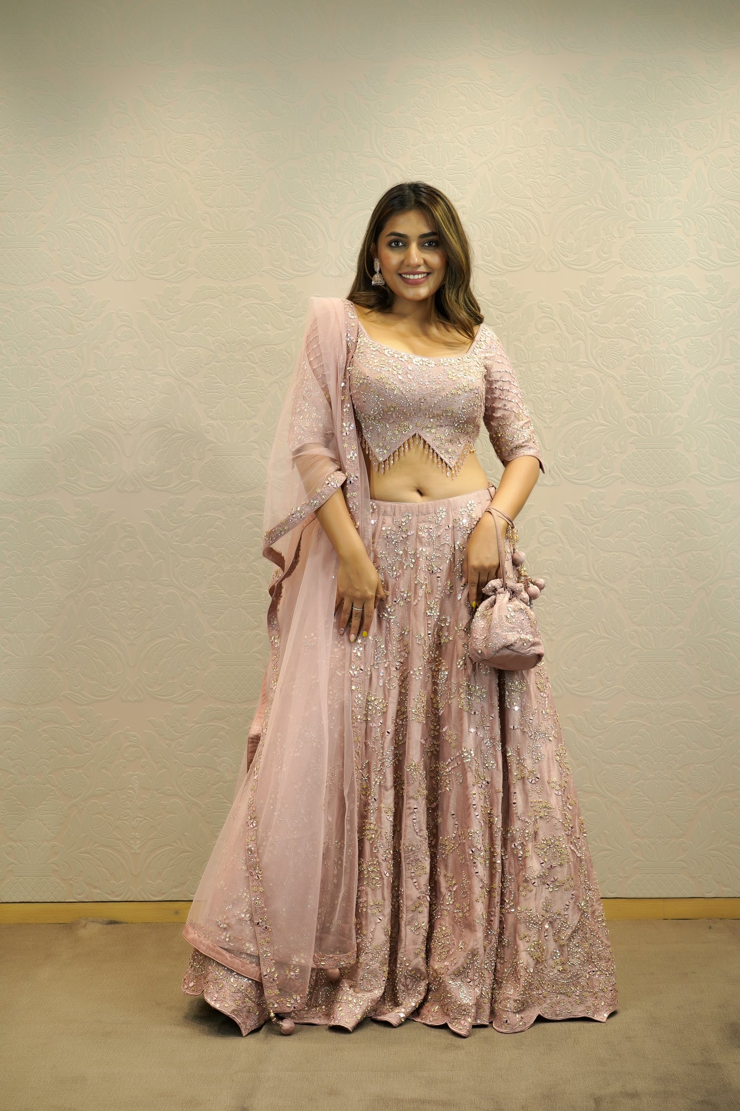 ROSE QUARTZ HEAVY EMBROIDERED LEHENGA