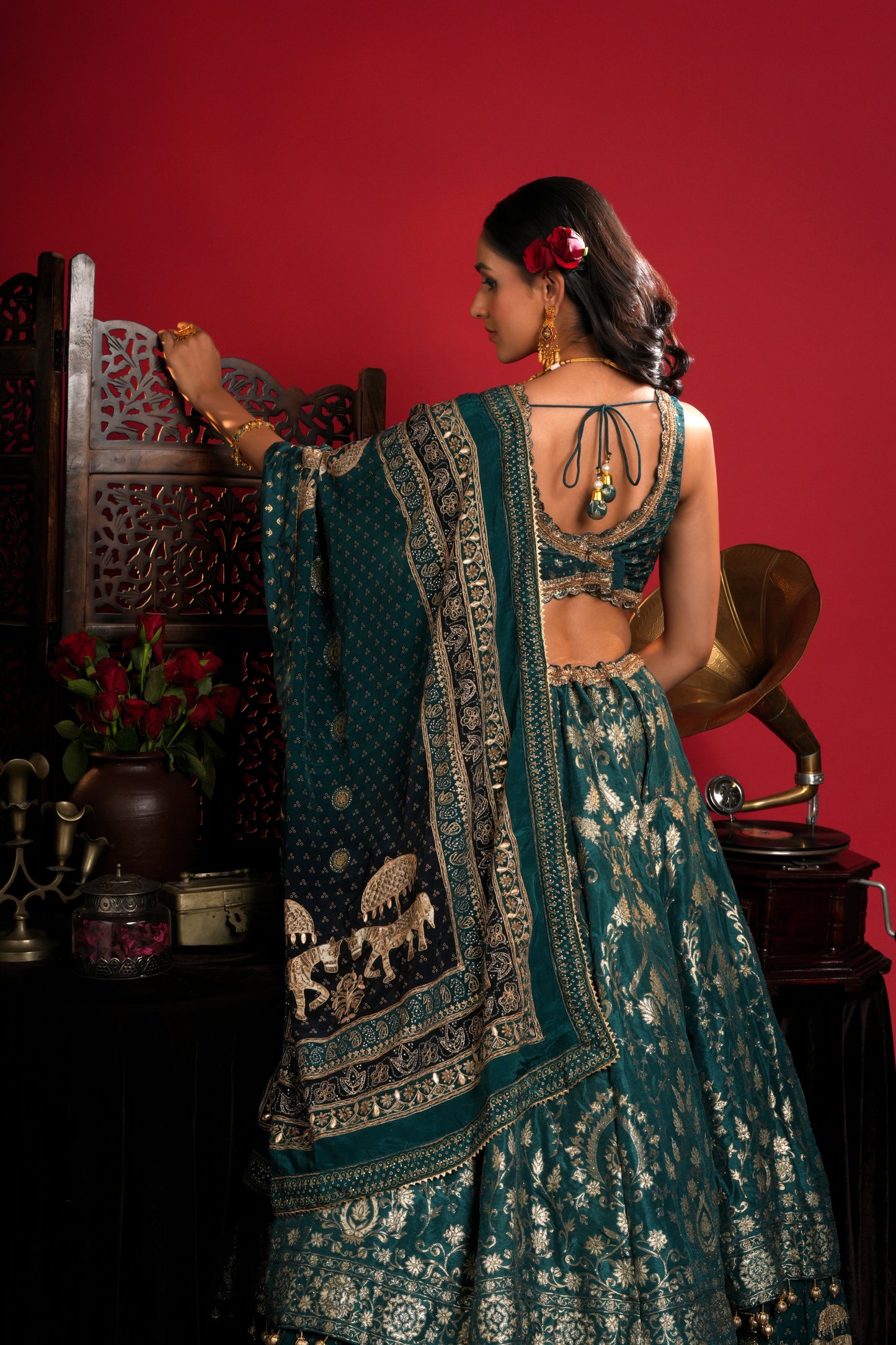 DARK TEAL LAYERED LEHENGA