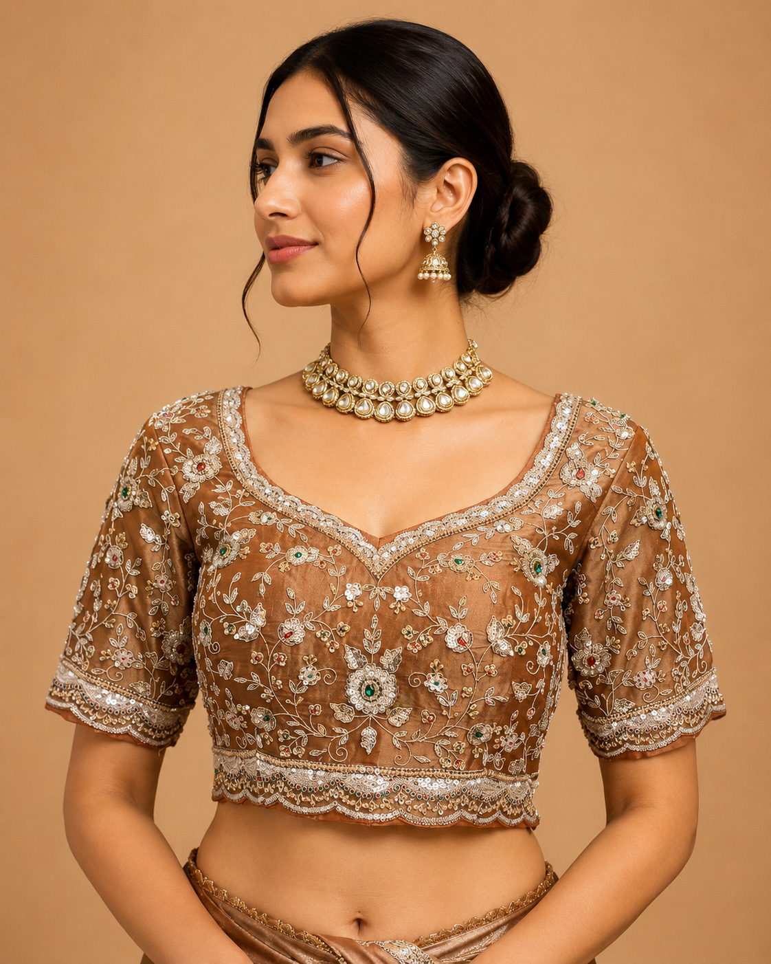 Mocha Brown Embellished Saree