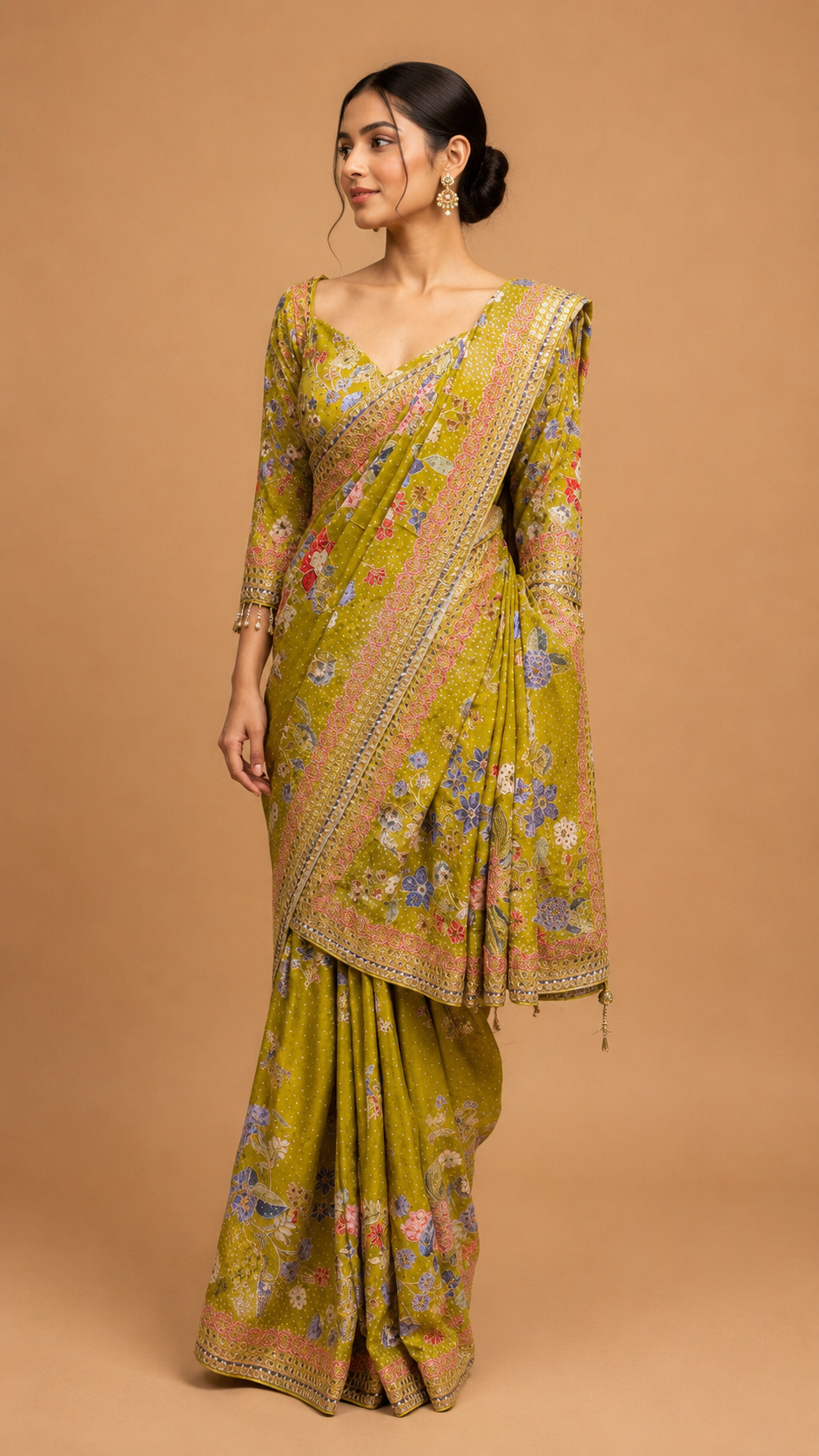 Mustard Yellow Floral Saree