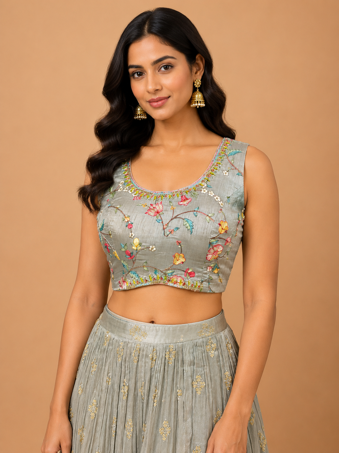 Sage Green Embroidered Jacket Lehenga Set