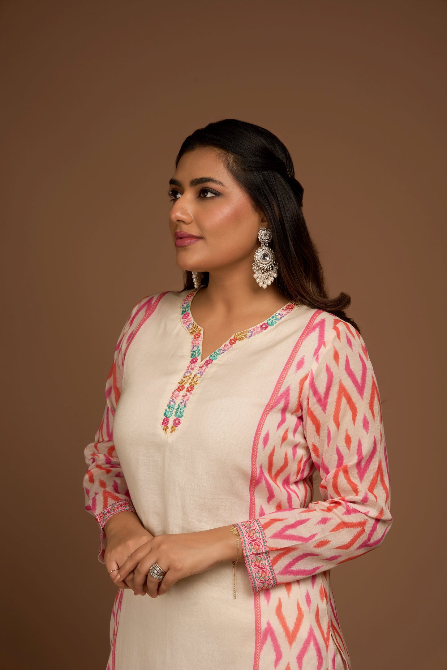 PEARL WHITE COTTON KURTA PANTS SET WITH DUPATTA