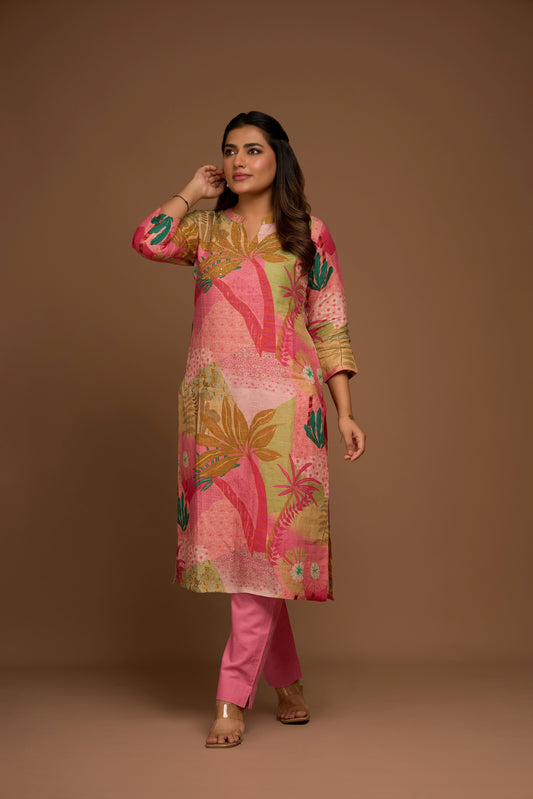 FLAMINGO PINK KURTA AND PANTS SET