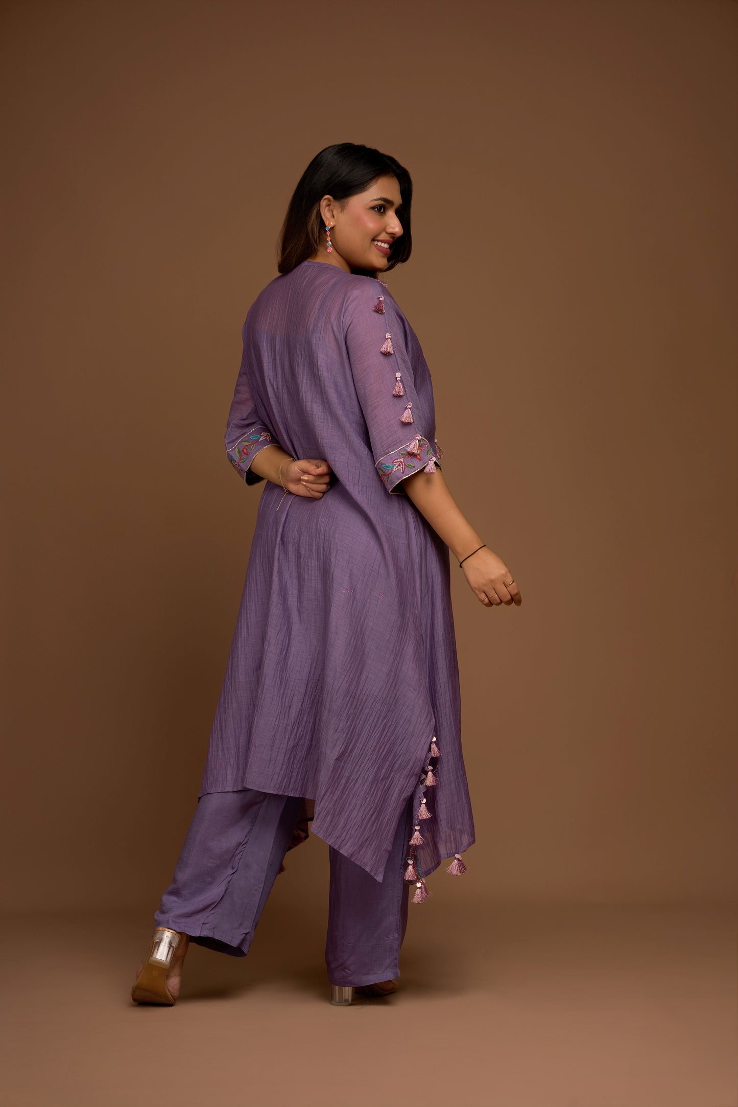 LILAC PURE MUL CHANDERI PLEATED SET