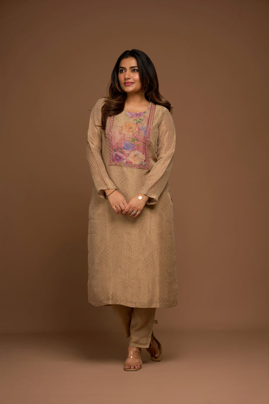 TAUPE KURTA WITH PANTS SET