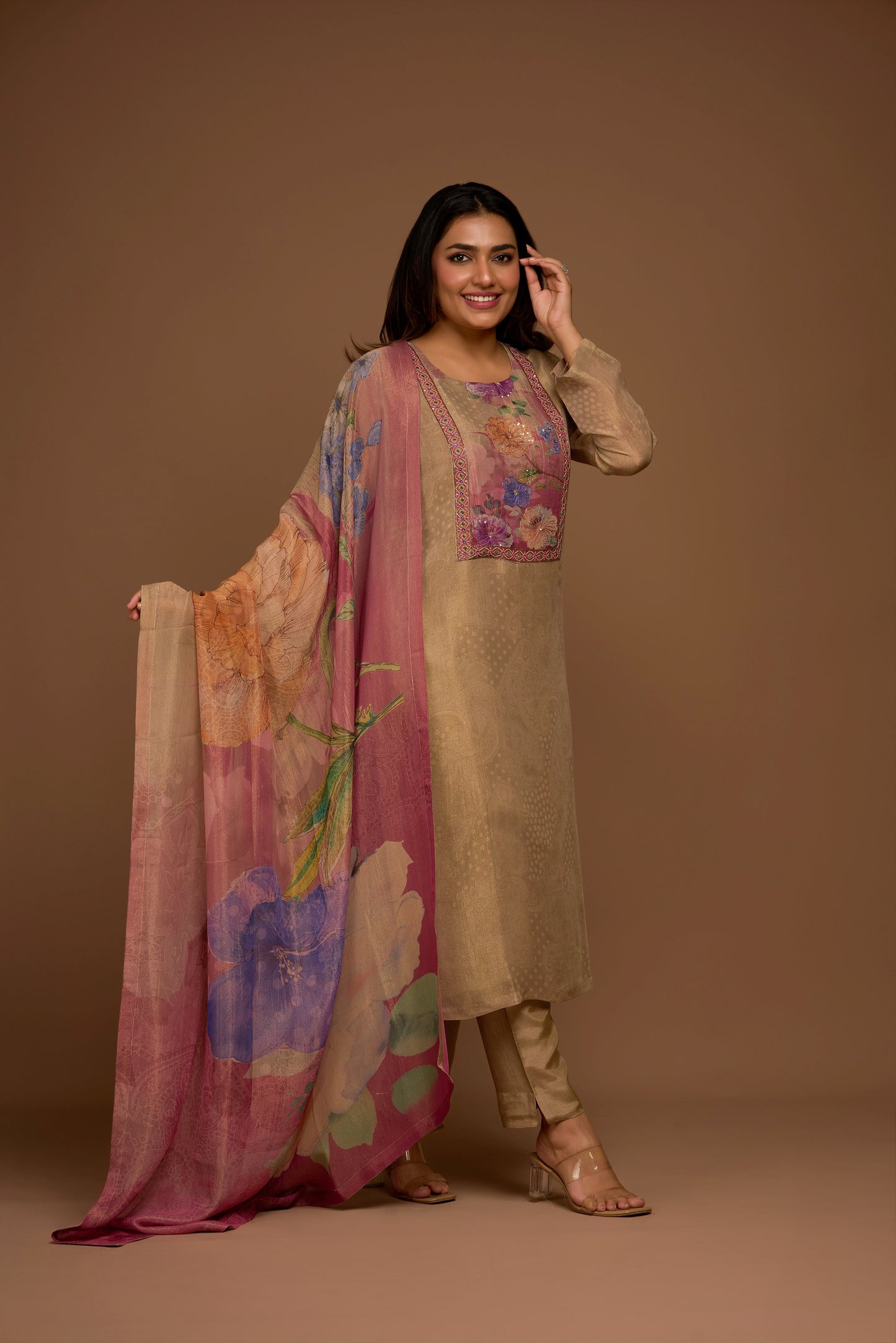 TAUPE KURTA WITH PANTS SET