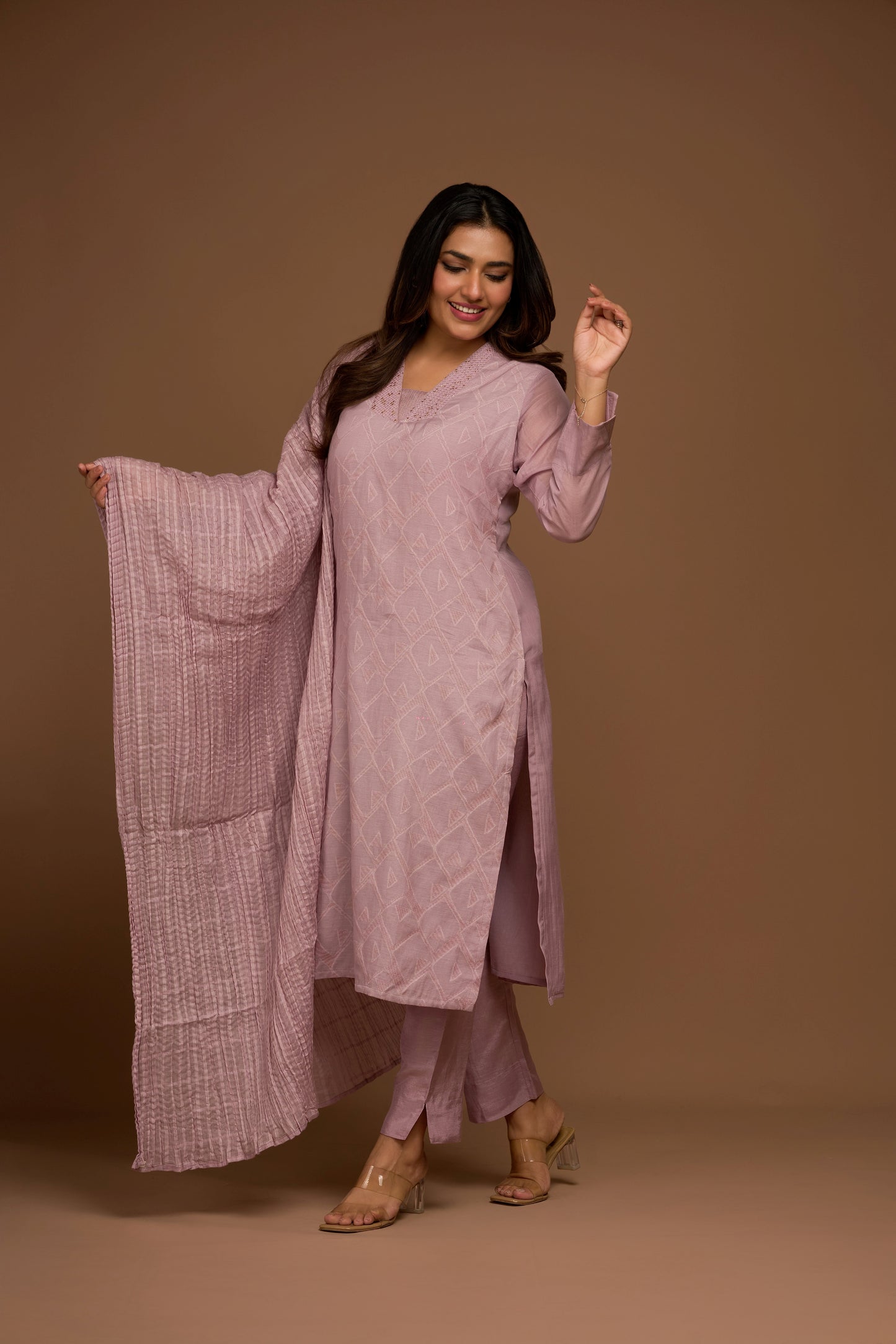 LILAC KURTA PANT SET WITH DUPATTA