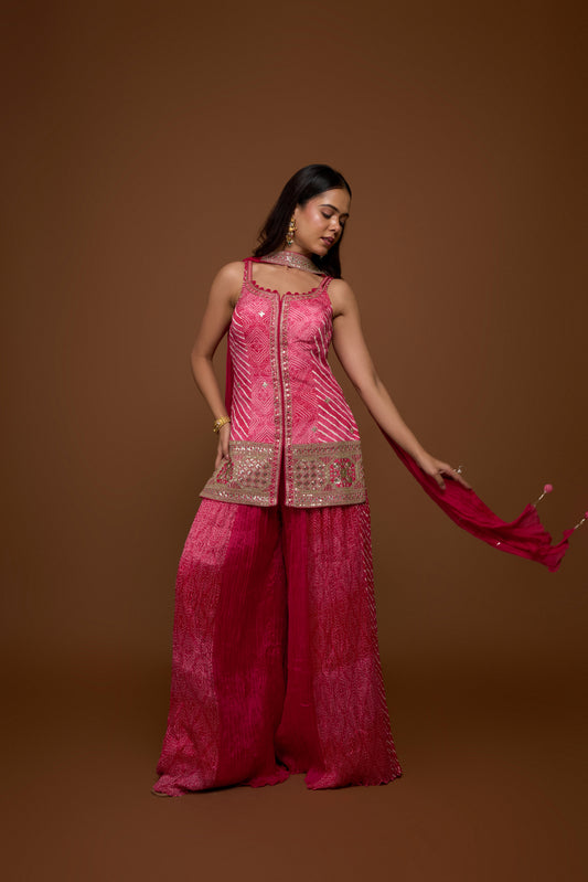 PINK KURTA AND SHARARA PANTS SET