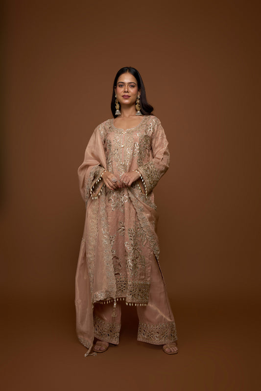 BLUSHING PEACH KURTA AND PALLAZO SET