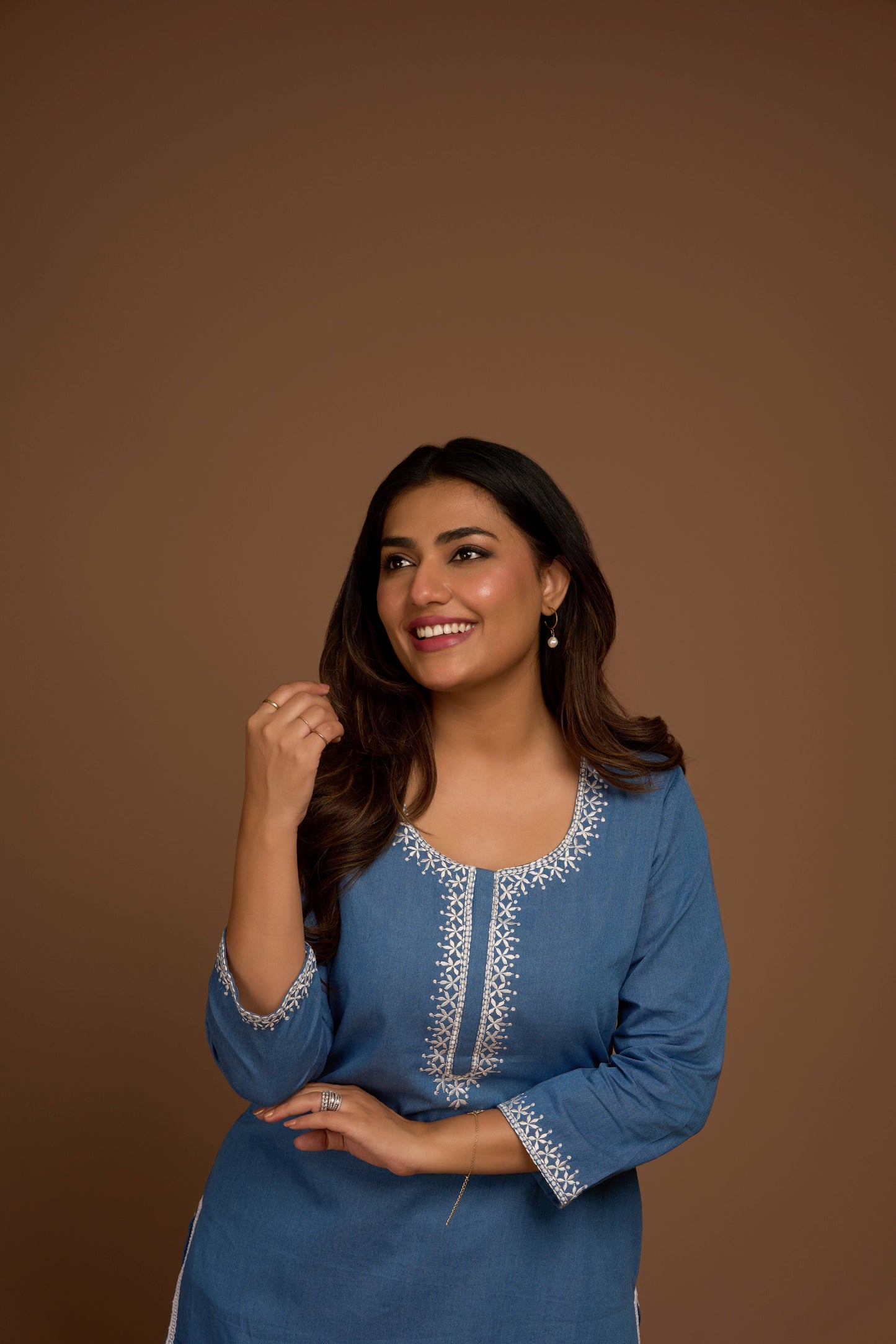 GREYISH BLUE KURTA PANT SET WITH DUPATTA