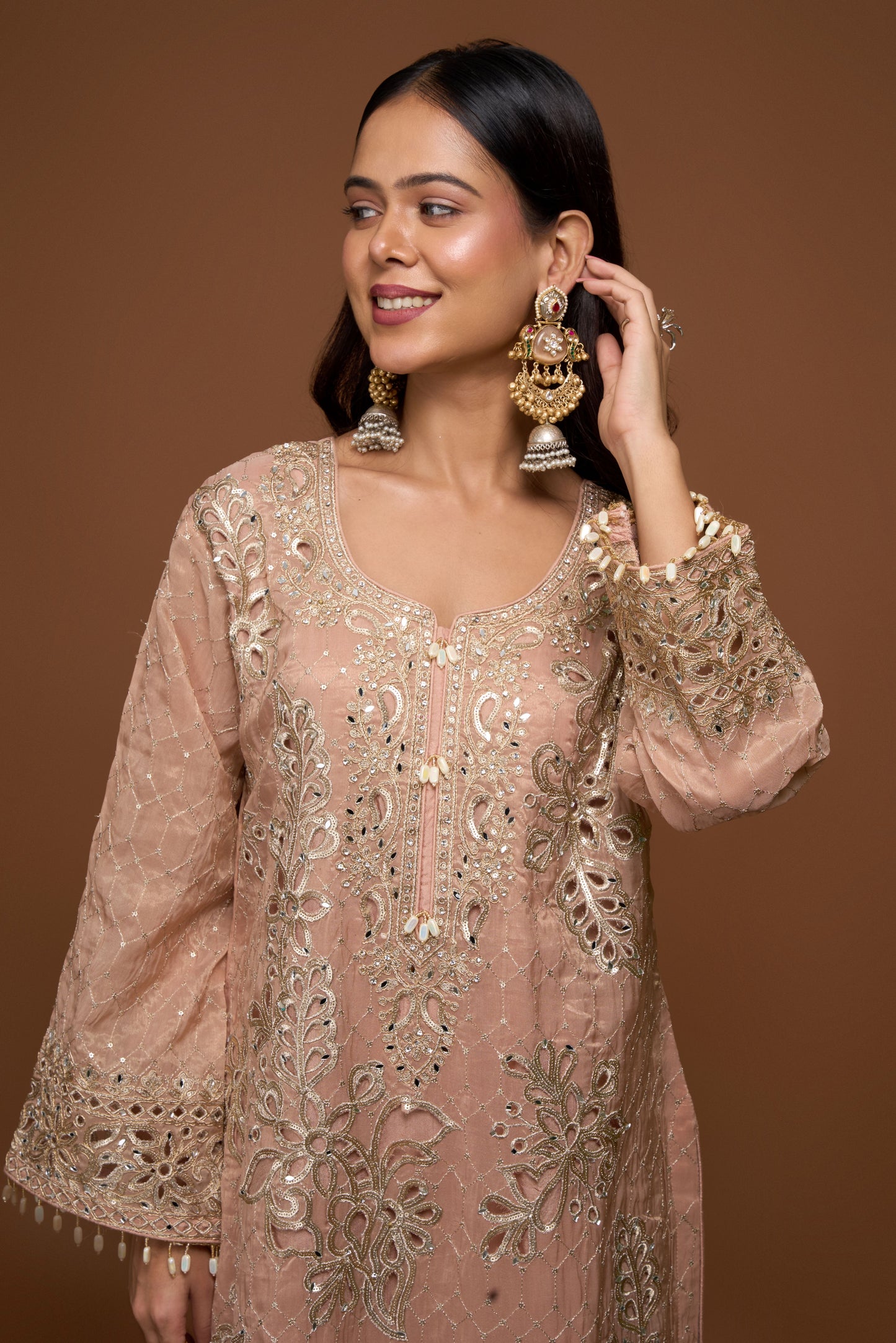 BLUSHING PEACH KURTA AND PALLAZO SET