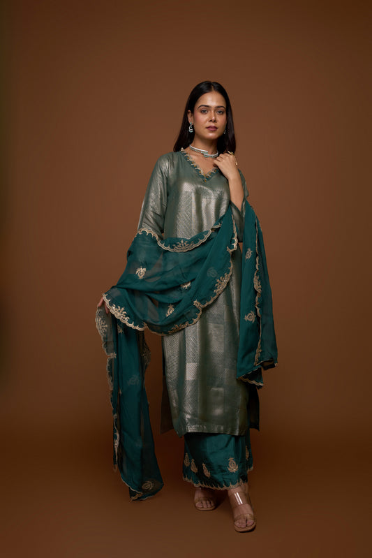 TEAL GREEN KURTA AND PANTS SET