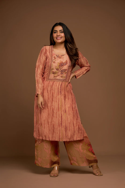 CARAMEL PEACH KURTA AND PANTS SET
