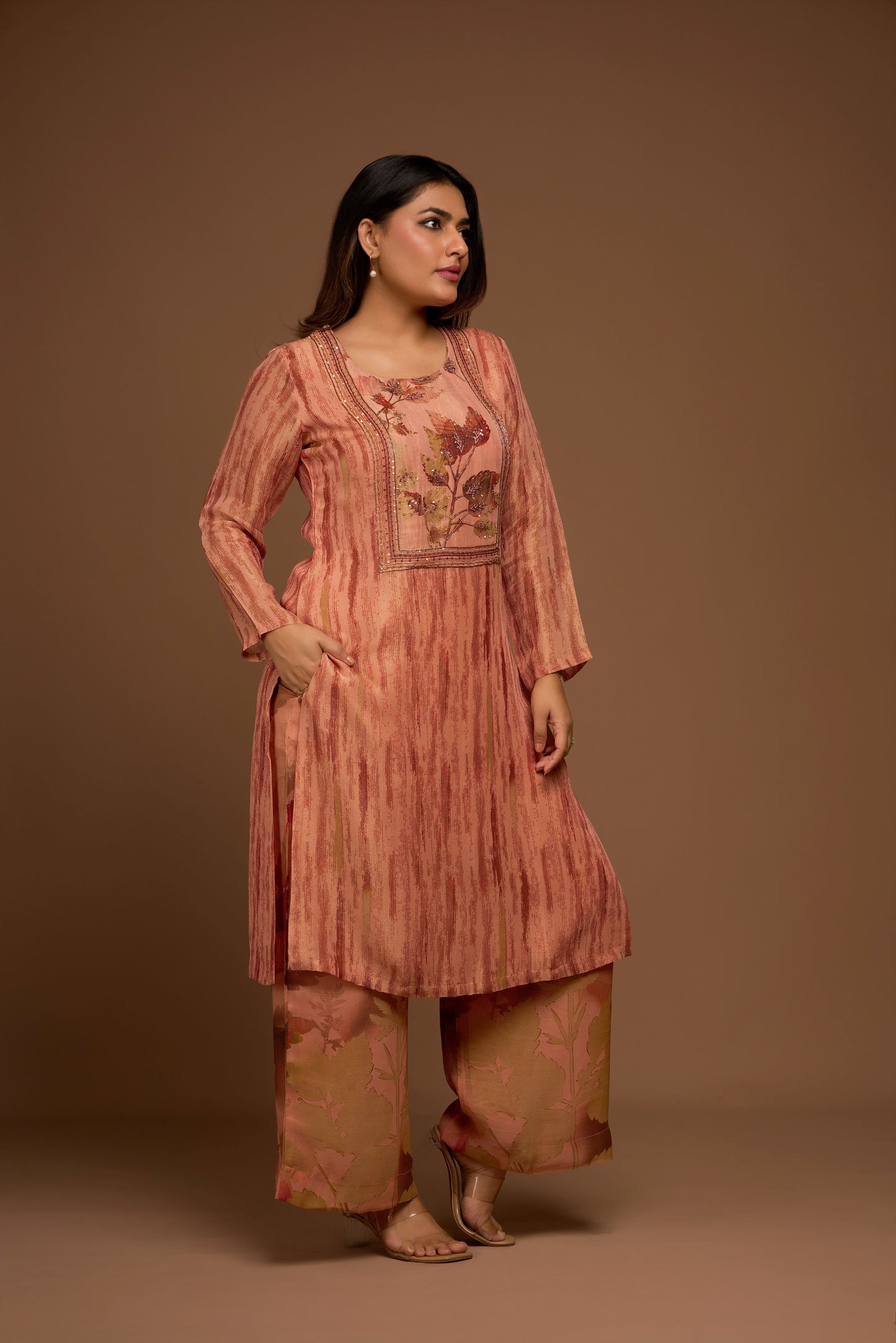 CARAMEL PEACH KURTA AND PANTS SET