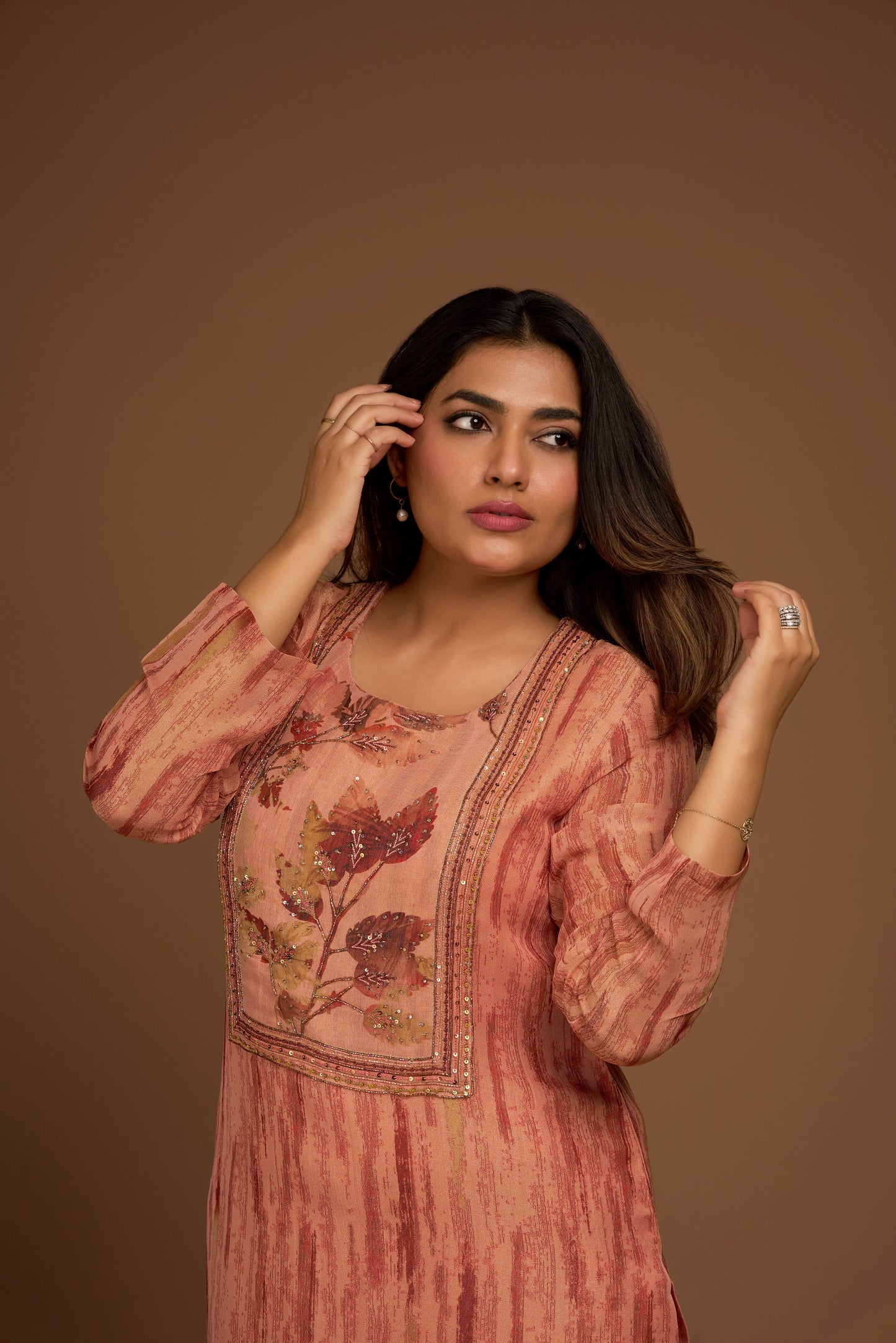 CARAMEL PEACH KURTA AND PANTS SET