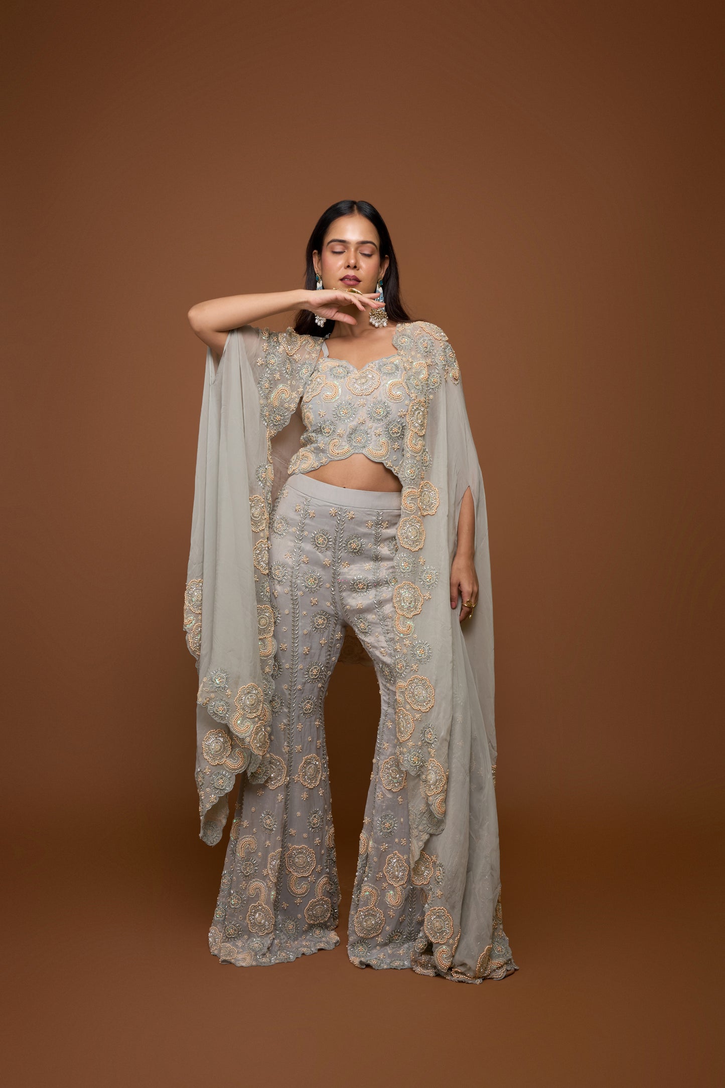 FROST BLUE CAPE AND SHARARA PANTS SET