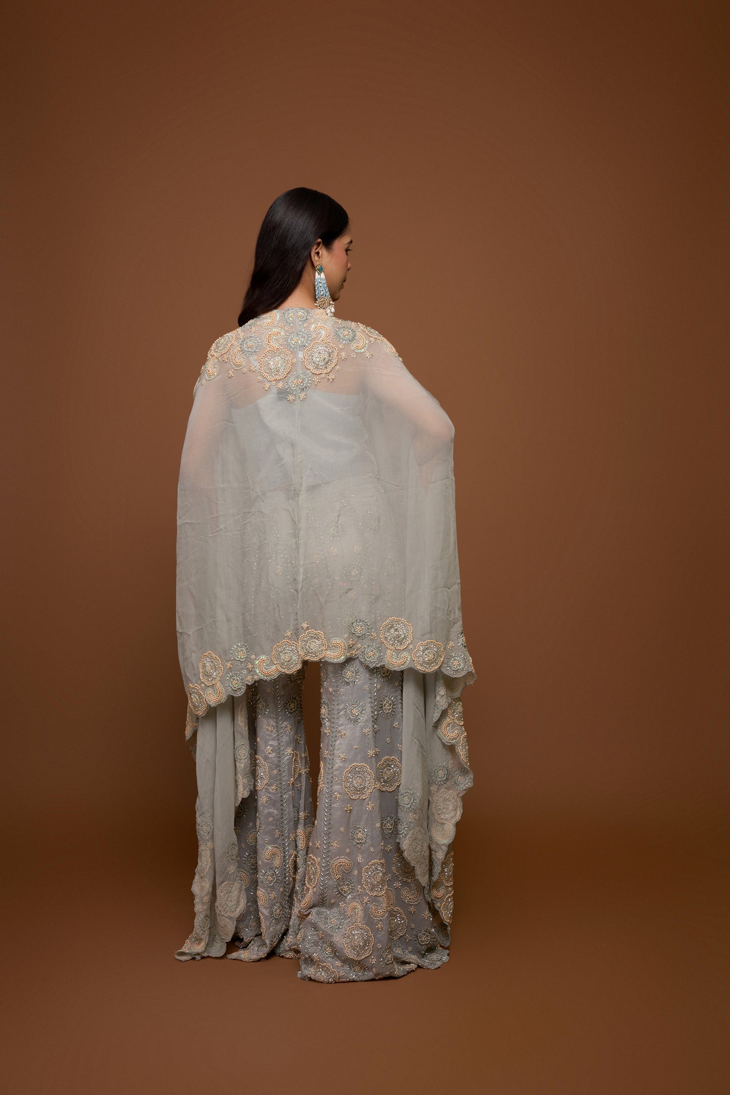 FROST BLUE CAPE AND SHARARA PANTS SET