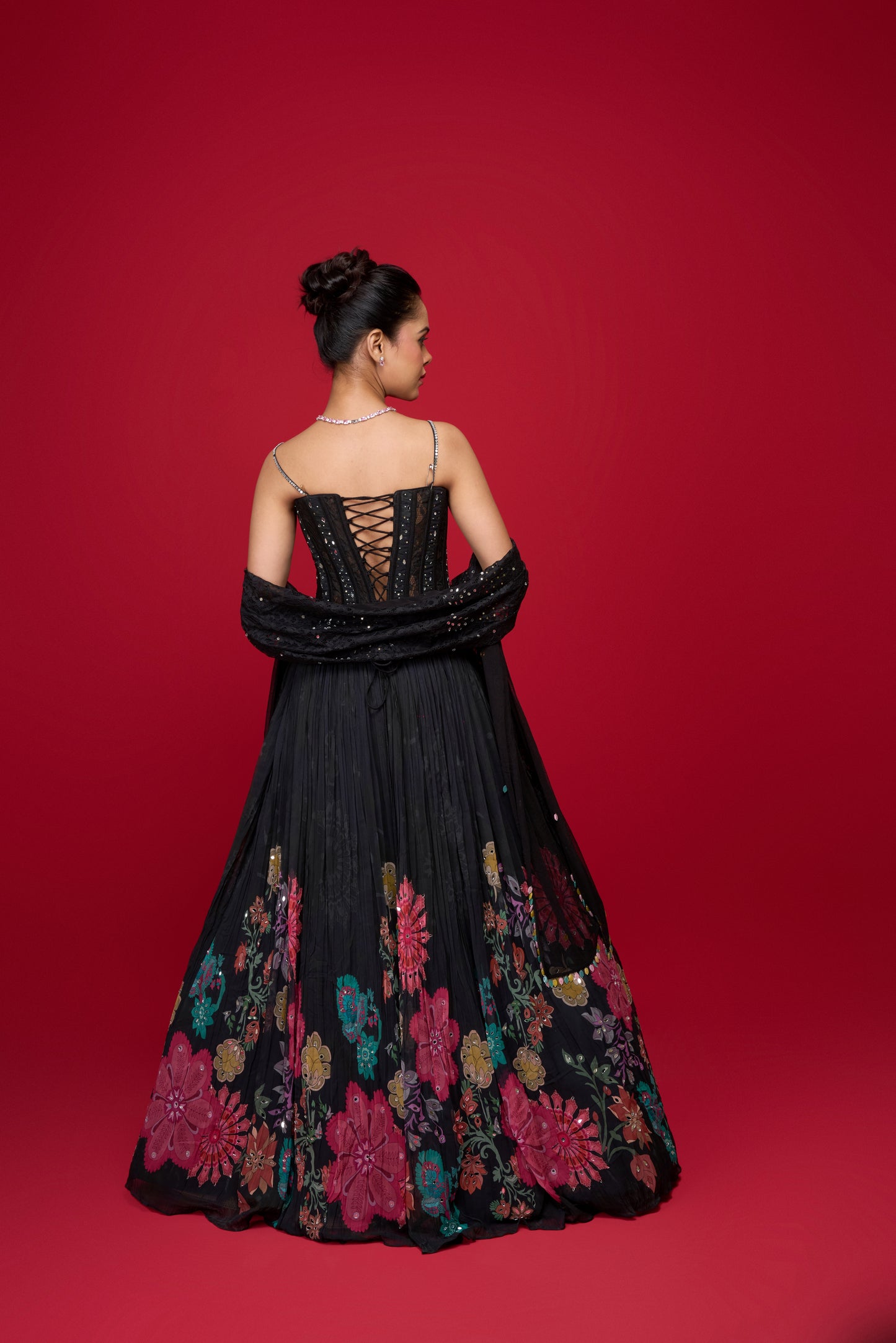 BLACK CREEP FLORAL LEHENGA