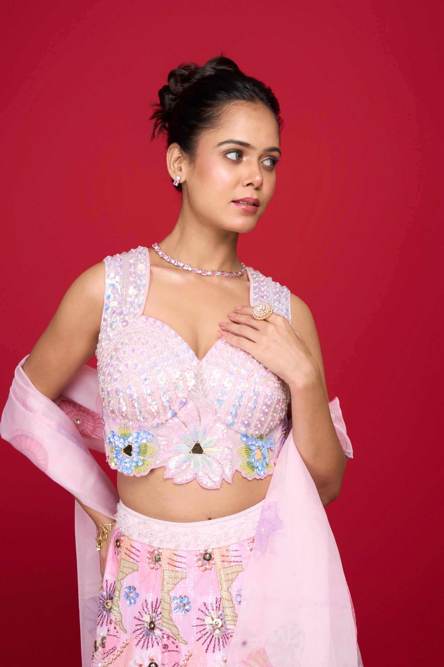 PASTEL PINK GEORGETTE SEQUIN LEHENGA