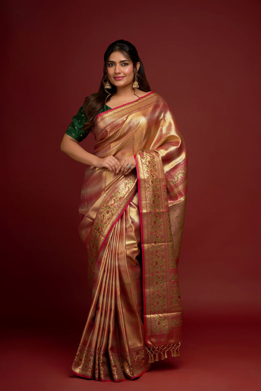 PINK AND GOLDEN KANJEEVARAM SAREE